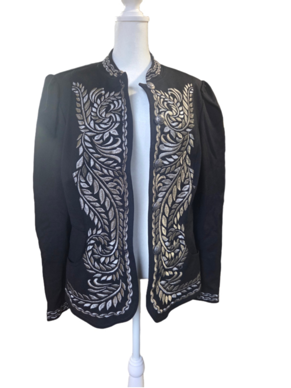 Women's INC International Concepts Black Silver Embroidered Blazer XL